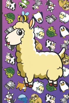 2020 Weekly Planner and Calendar: Llama Cartoon on Cover with Zebras Whales Dogs Frogs Cows Sloths Penguins Raccoons Sheep Goats and Turtles on Purple Blue Background.