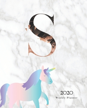 Paperback 2020 Weekly Planner: Magical Unicorn Planner Monogram With Initial "S" on Luxury Gray Marble Book