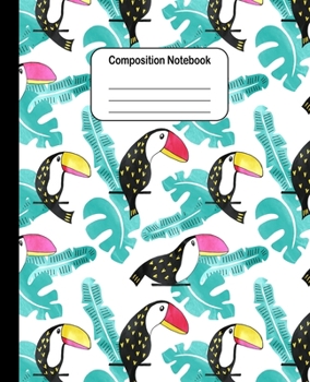 Paperback Composition Notebook: Hornbills with Green Leaves: College Ruled Blank Lined Cute Notebooks for Girls Women Teens Kids School Writing Notes Book