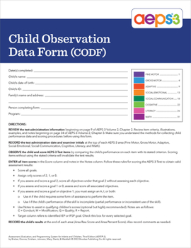 Paperback Aeps(r)-3 Child Observation Data Form Book