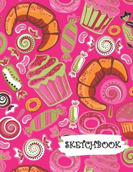 Paperback Sketchbook: Pink Croissants and Cupcakes Fun Framed Drawing Paper Notebook Book