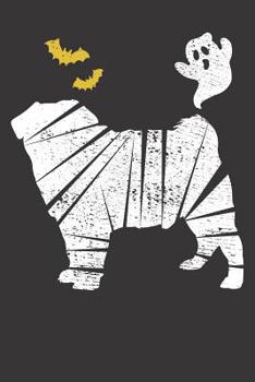 Paperback Notebook: Pug Dog Halloween Mumie Bat Ghost Vintage Dot Grid Dotted 6x9 120 Pages Book
