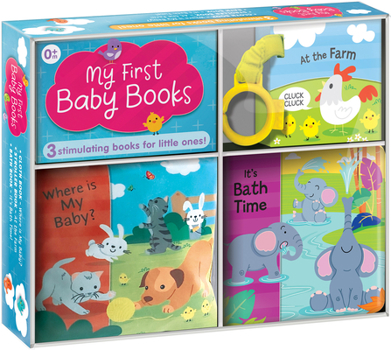 Hardcover My First Baby Books: Three Adorable Books in One Box: Bath Book, Cloth Book, Buggy Book