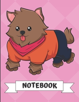 Paperback Notebook: Adorable Little Doggie with Clothing On Cartoon on a Pink Diamond Background. Book is Filled with Lined Journal Paper Book