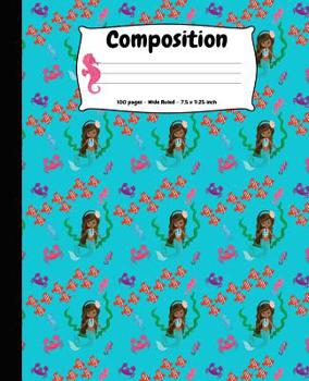 Paperback Composition: African American Mermaid Blue Wide Ruled School Notebook Book