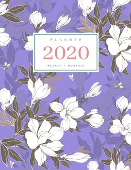 Planner 2020 Weekly Monthly: 8.5 x 11 Full Year Notebook Organizer Large | 12 Months - Jan to Dec 2020 | Vintage Magnolia Flower Buds Design Blue-Violet