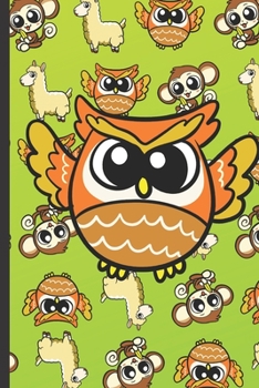 Daily and Weekly Chore Chart Notebook for Kids: Flying Orange Brown Owl on a Lime Green Background with Llamas and Monekys on Cover.