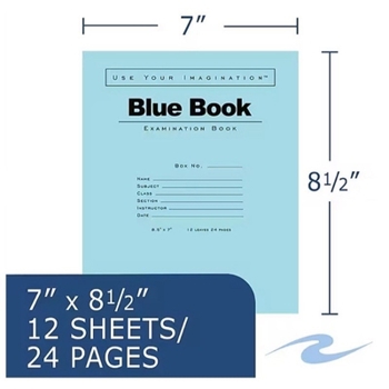 Roaring Spring Paper Products Exam 1-Subject Exam Notebook, 7 X 8.5, Wide Ruled, 12 Sheets, Blue (77513)