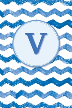 V: Initial Monogram Blank Journal College Rule Lined | 6x9 | Blue Watercolor Stripes (Blue Watercolor Striped Journals)