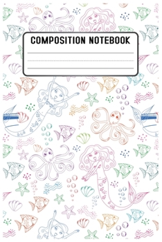 Paperback Composition notebook: Mermaid Pattern Pretty Wide Ruled Animal School Going Student Note Book - Cute Black & White Exercise Book and Journal Book
