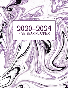 Paperback 2020-2024 Five Year Planner: Jan 2020-Dec 2024, 5 Year Planner, purple, black marble digital paper cover, featuring 2020-2024 Overview, daily, week Book