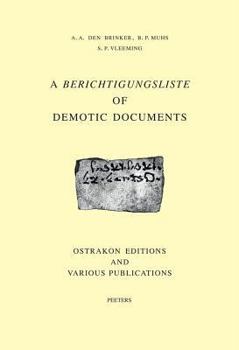 Hardcover A Berichtigungsliste of Demotic Documents. B. Ostrakon Editons and Various Publications Book