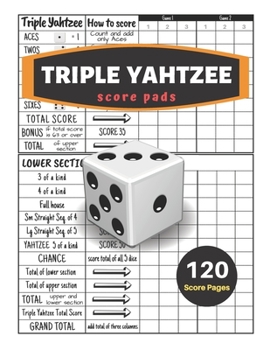 Paperback Triple yahtzee score pads: V.5 Yahtzee Score Cards for Dice Yahtzee Game Set Nice Obvious Text, Large Print 8.5*11 inch, 120 Score pages [Large Print] Book