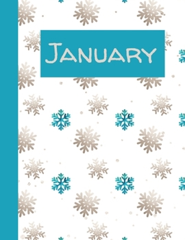 January: Monthly Notebook / Wide Ruled Lined / Journal A Month / Green and Gold Colored Snowflakes Background