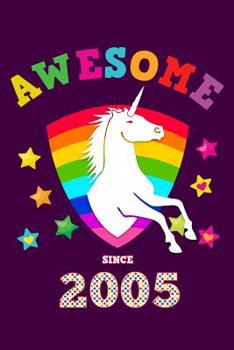 Awesome Since 2005: Unicorn 4 x 4 Quadrille Squared Coordinate Grid Paper | Glossy Magical Purple Cover for Girls Born in '05 | Math & Science ... Students | Four squares per inch graph page