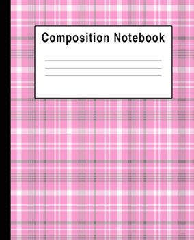 Paperback Composition Notebook: White Pink Gray Square Check Blank Lined College Ruled Book