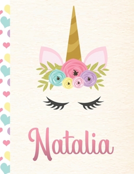 Paperback Natalia: Personalized Unicorn Primary Handwriting Notebook For Girls With Pink Name - Dotted Midline Handwriting Practice Paper Book