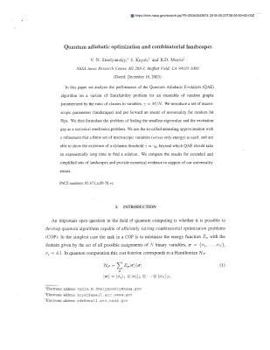 Paperback Quantum Adiabatic Optimization and Combinatorial Landscapes Book