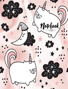 Notebook by a Madoo : Cute Cat on Pink Cover and Dot Graph Line Sketch Pages, Extra Large (8. 5 X 11) Inches, 110 Pages, White Paper, Sketch, Draw and Paint