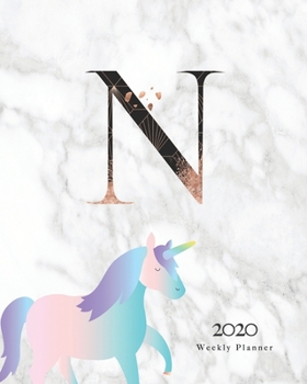 Paperback 2020 Weekly Planner: Magical Unicorn Planner Monogram With Initial "N" on Luxury Gray Marble Book
