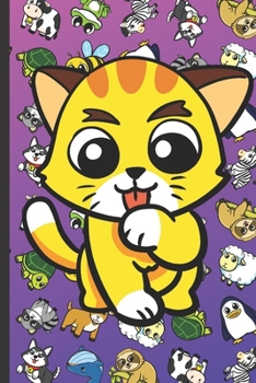 Daily and Weekly Chore Chart Notebook for Kids: Kitten Cartoon on Cover with Zebras Whales Dogs Frogs Cows Sloths Penguins Raccoons Sheep Goats and Turtles on Purple Blue Background.