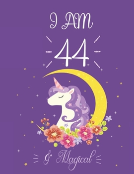 Unicorn SketchBook: I Am 44 And Magical Cute Kawaii Unicorn with More Unicorn Inside and Blank Space for Drawing and Sketching Happy Birthday Gift for Girl and Women Marble Size 8.5inx11in