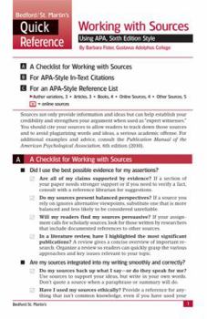 Pamphlet Working with Sources Using Apa, Sixth Edition Style: A Bedford/St. Martin's Quick Reference Book