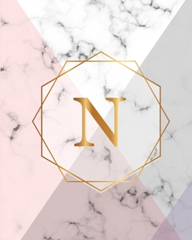 N: Initial Gift Luxury Marble Glossy Pink Purple Faux Gold Print Notebook (Initial Marble Notebooks)