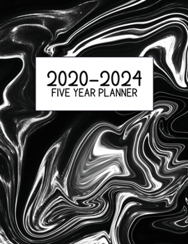 2020-2024 Five Year Planner: Jan 2020-Dec 2024, 5 Year Planner, black white marble digital paper cover, featuring 2020-2024 Overview, daily, weekly, ... list, reminders, and goals. 8.5" X 11" sized.