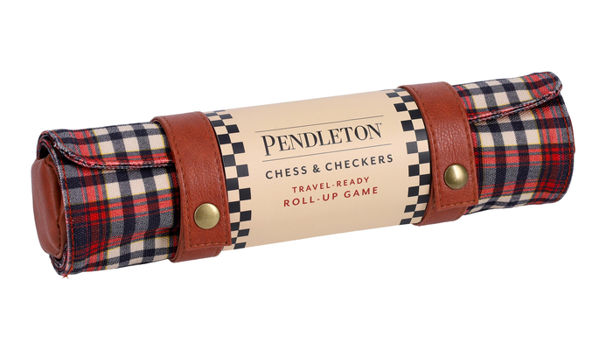 Board Game Pendleton Red Black Check Pattern Chess & Checkers: Travel-Ready Roll-Up Game Book