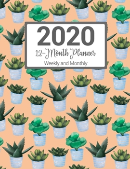 2020 12-Month Planner Weekly & Monthly: Succulents Pattern With Daily Goals and Meal Planner Blue