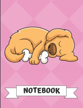 Paperback Notebook: Dog Sleeping with Bone Cartoon on a Pink Diamond Background. Book is Filled with Lined Journal Paper for Notes and Cre Book