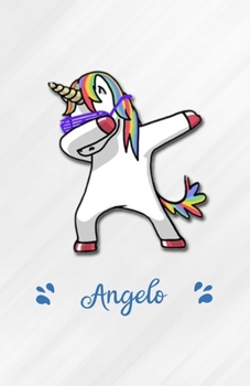 Paperback Angelo A5 Lined Notebook 110 Pages: Funny Blank Journal For Personalized Dabbing Unicorn Family First Name Middle Last. Unique Student Teacher Scrapbo Book