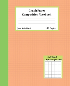 Paperback Graph Composition Notebook 5 Squares per inch 5x5 Quad Ruled 5 to 1 100 Sheets: Cute Green and Orange gift organizer grid squared paper Back To School Book