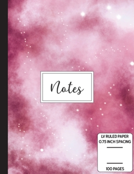 Notes: Low Vision Notebook | 0.75 Inch LV Ruled Paper | Full Size Bold Large Print Lined | Page Numbers | Whisper Blush Cover