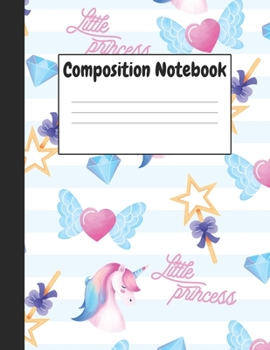 Paperback Composition Notebook: Cute Blue Unicorn Themes Style, 8.5" x 11" (21.59cm x 27.94cm), 120 pages, Large Notebook (College Ruled School Compos Book