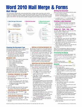 Pamphlet Microsoft Word 2010 Mail Merge & Forms Quick Reference Guide (Cheat Sheet of Instructions, Tips & Shortcuts - Laminated Card) Book