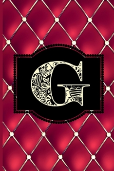 G: Monogram Journal or Diary. Captivating Ruby Red and Gold Diamond Design with a Decorative Uppercase Initial with Texture & Charm on a Vintage Black Cinema Marquee Notebook. (6x9 110 Blank Lined Pag