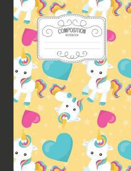 Paperback Composition Notebook: Magical Wide Ruled Comp Books for School - Unicorn and Hearts Book