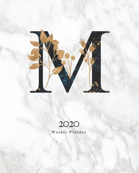 Paperback 2020 Weekly Planner: Black & Blue Abstract Monogram Planner With Letter "M" on Luxury Gray Marble Book