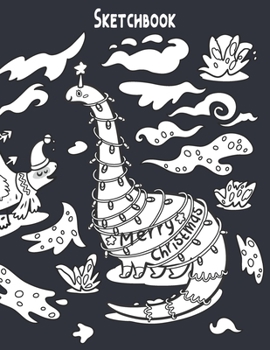 Sketchbook: Happy Merry Christmas Dinosaurs White & Navy Blank Paper Sketchbook for Drawing, Crayon Coloring, Doodling & Writing, Painting for Boys, ... (Dinosaur Sketching Workbook & Draw Journal)