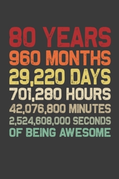 80 Years Of Being Awesome: Retro Vintage 80 Years Old 80th Birthday Gift for Mom, Dad, Wife, Husband - 6x9 Inch 110 Pages Wide Ruled Notebook Gifts