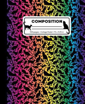 Composition: College Ruled Writing Notebook, Rainbow Cat Pattern Marbled Blank Lined Book