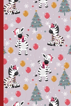 Paperback Blank Lined Notebook Journal For Christmas: Medium Ruled Book for Children, Teens and Adults - Christmas Zebra Balloon Pink Book