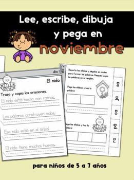 Paperback Lee, escribe, dibuja y pega en Noviembre: Un libro ejercicios de lectura y escritura para niños de 5 a 7 años (Libros de lectura y escritura en español) (Spanish Edition) [Spanish] Book