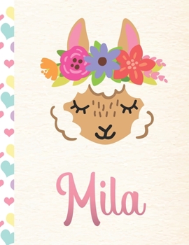 Mila: Personalized Llama Primary Handwriting Notebook For Girls With Pink Name | Dotted Midline Handwriting Practice Paper | Kindergarten to Early ... | Grades K-2 Composition School Exercise Book