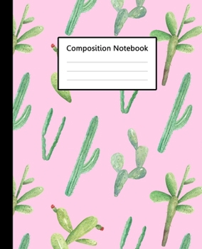 Composition Notebook : Pink Colour Watercolor Cactus Pattern Cover, 110 Pages 7.5"x9.25" College Wide Ruled Paper Notebook Journal, Blank Lined ... Boys for Home School College for Lectures.