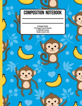 Paperback Composition Notebook College Ruled: Monkey 110 Pages Book