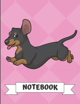 Paperback Notebook: Jumping Dachshund Dog Cartoon on a Pink Diamond Background. Book is Filled with Lined Journal Paper for Notes and Crea Book