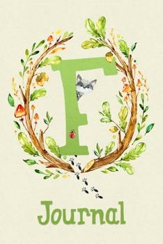 Cute Woodland Critter Journal with Initial: Cute Woodland Raccoon Journal with Green Initial 'F'
